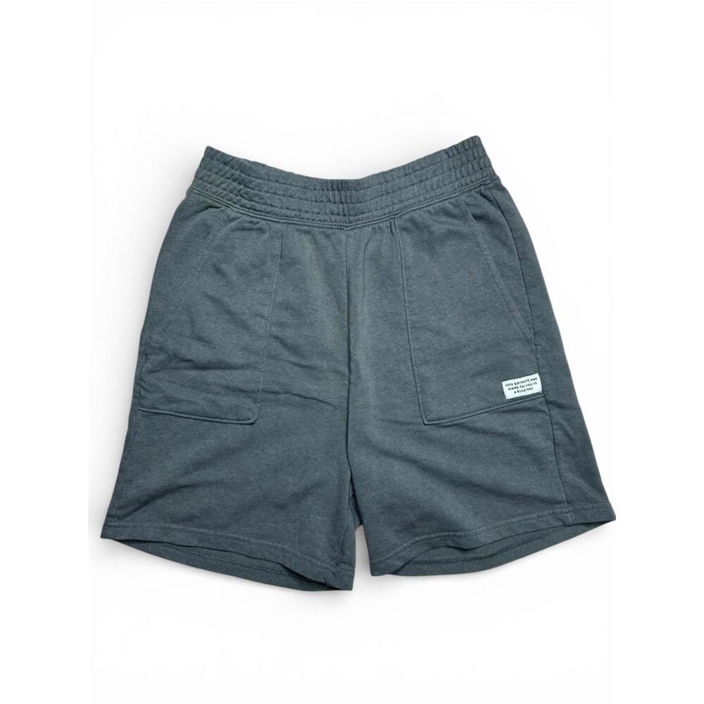 Wide Leg Loose Fit Smocked Sweat Shorts Dark Heather Grey Size Small